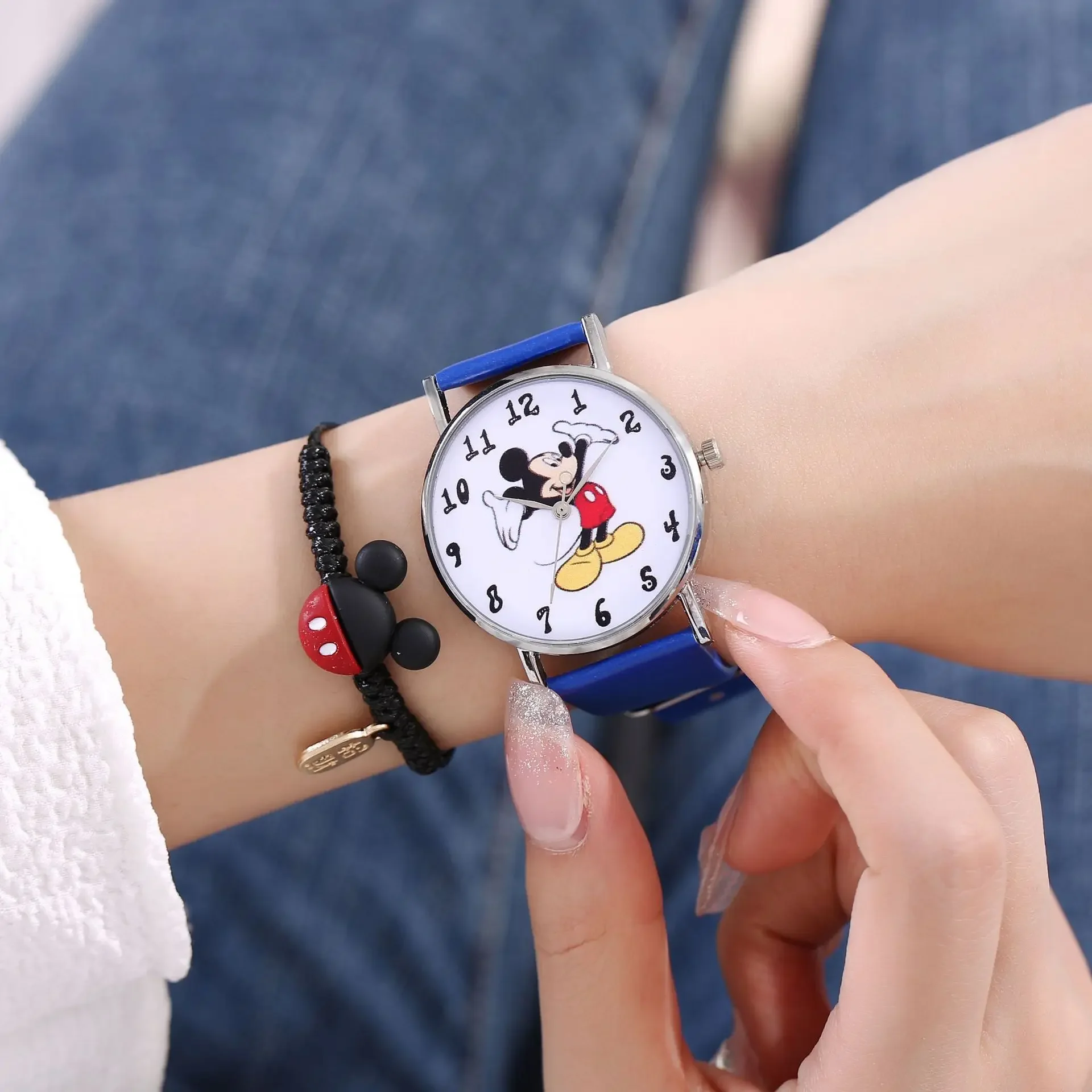 Disney-Montre Minnie Mouse pour enfants, figurine d'anime, montres de dessin animé pour garçons et filles, cadeaux pour enfants, jouets avec boîte