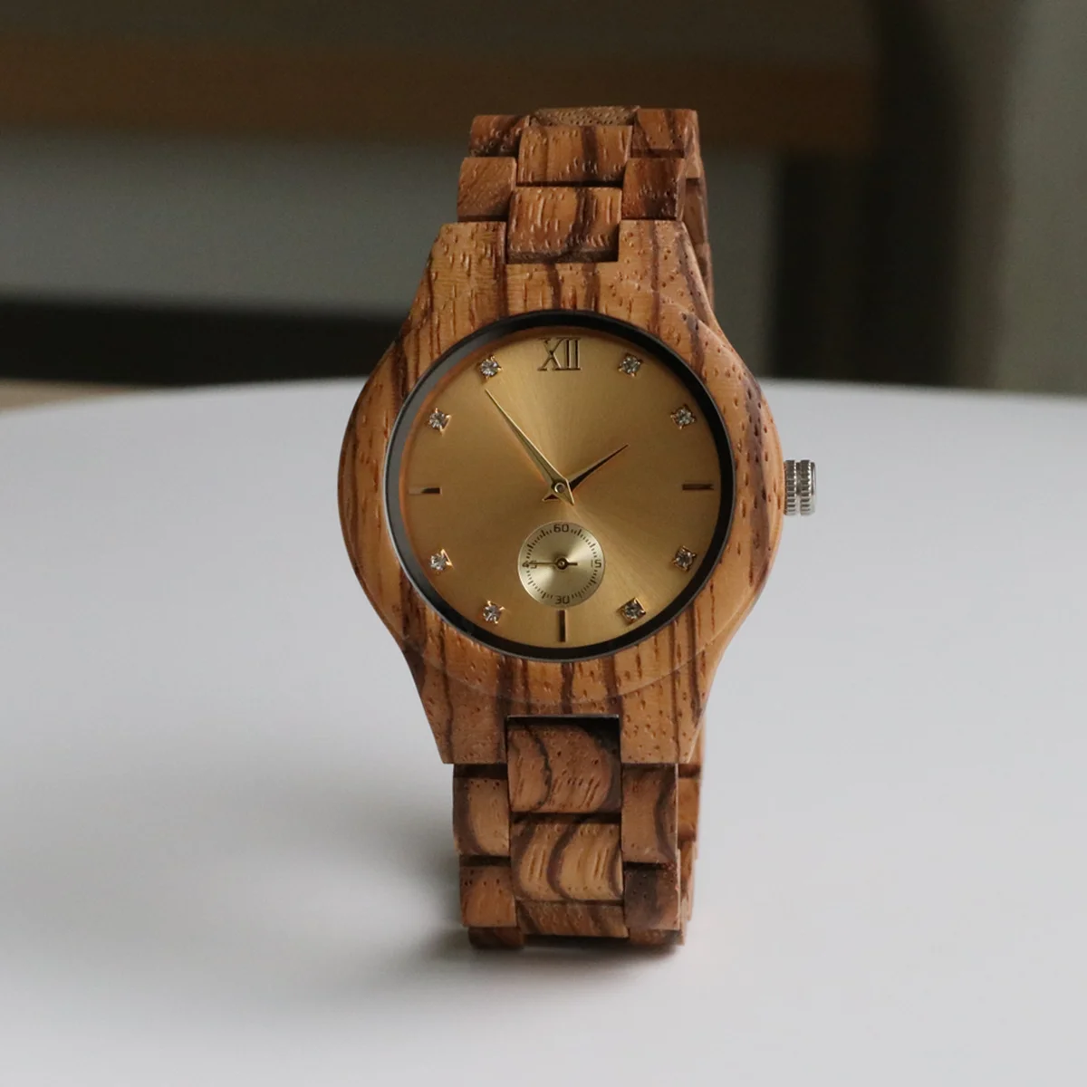 Gold Watch Luxury Casual Fashion Wood Wrist Watches For Women Simulated Diamond Dial Anniversary Personalized Gifts for Ladies