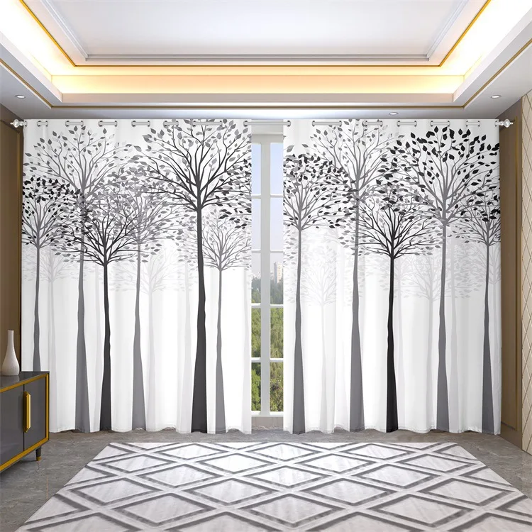 طباعة الستارة عالية الدقة الحرير الأسود ستارة التعتيم مشبك سميك نسيج الستار الأسود المثقوب