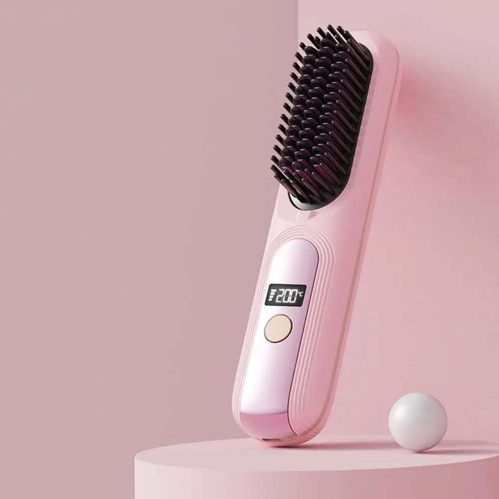 2In1 Hair Sitting Cordless with 4 Different Temperatures Electric Heating Hair Straightener Brush Rechargeable