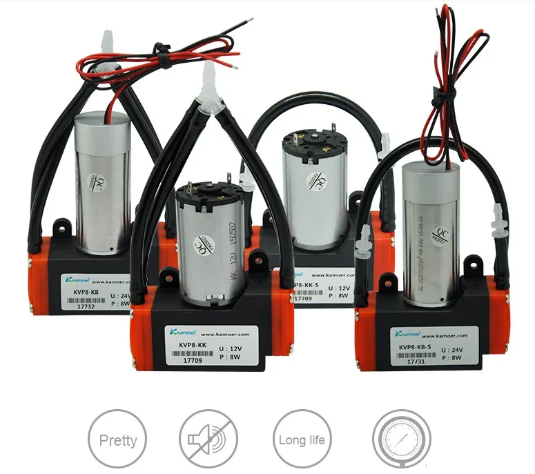 

Kamoer 5-8 л/мин KVP8 микродиафрагменный вакуумный насос 12 В 24 В щеточный двигатель высокого отрицательного давления 0,082 МПа всасывающий насос воздушный насос