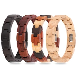 Vintage Stylish Full Wooden Bracelets for Men Women Easy-hook Wood Chain Wrist Bangle