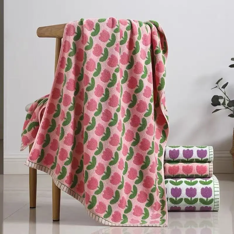 Flower Large Thick Cotton Bath Towel 70x140cm White Shower Towel for Home Bathroom Homestay Hotel Adults Soft Absorbent Towel