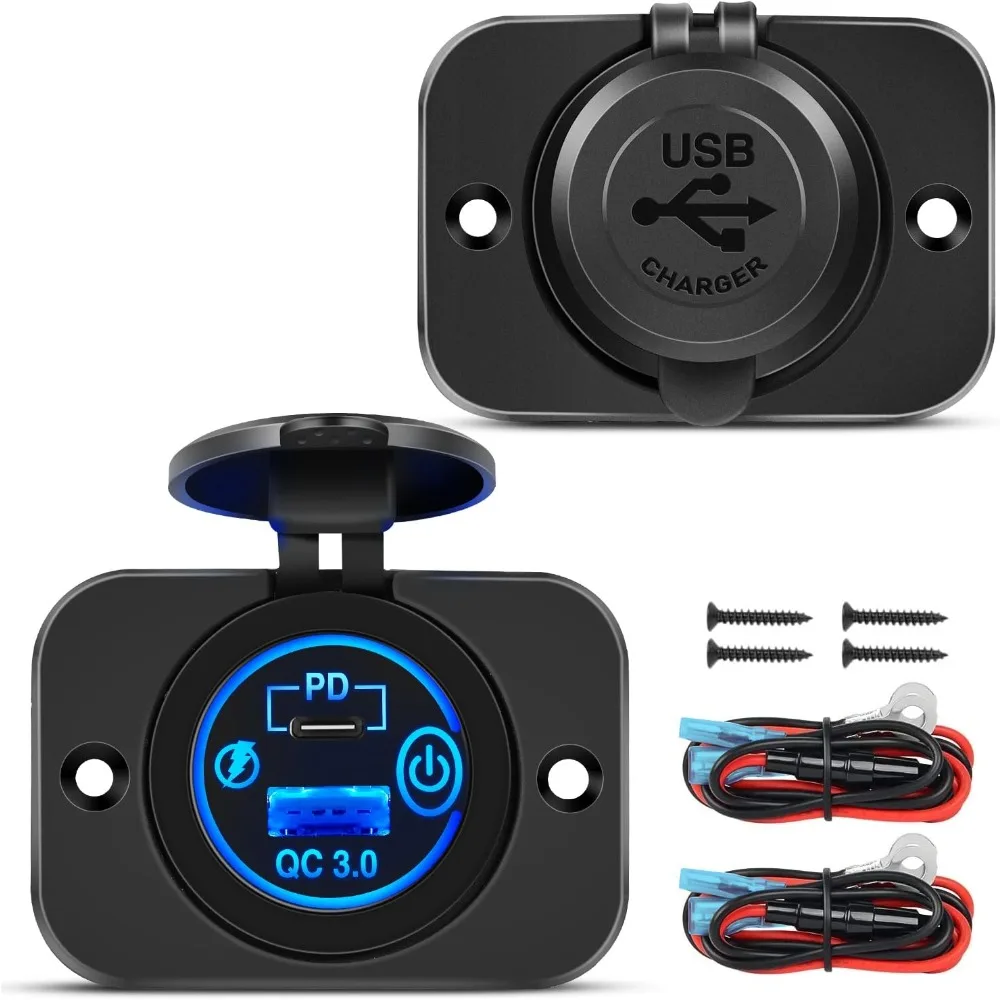 Nilight 2pcs Car Cigarette Lighter Socket 12V Power Outlet Adapter Replacement with Terminals Wires and Screws for Boat RV  ATV