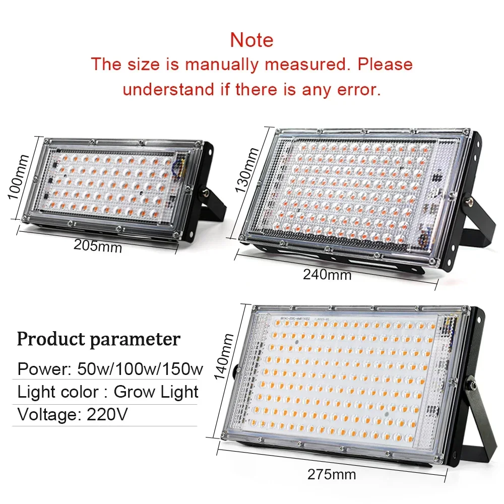

LED Grow Light 50W 100W 150W AC 220V Phyto Lamp Full Spectrum LED Floodlight Indoor Plants Hydroponic Greenhouse Growth Lighting
