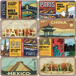 National Landmark  Poster Car License Plate Retro France New York Australia Metal Tin Signs Wall Decor Garage Car Club