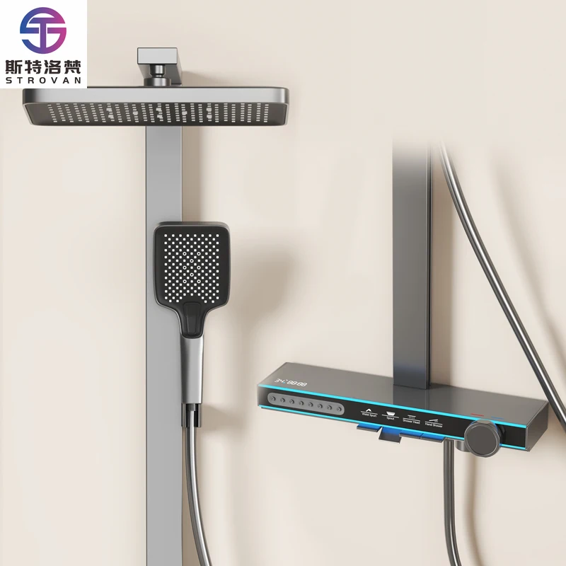 

Bathroom Shower Set with Rainy Spray Polished Brass Bathtub Shower Faucet Dual Handle Ceramic Valve Core