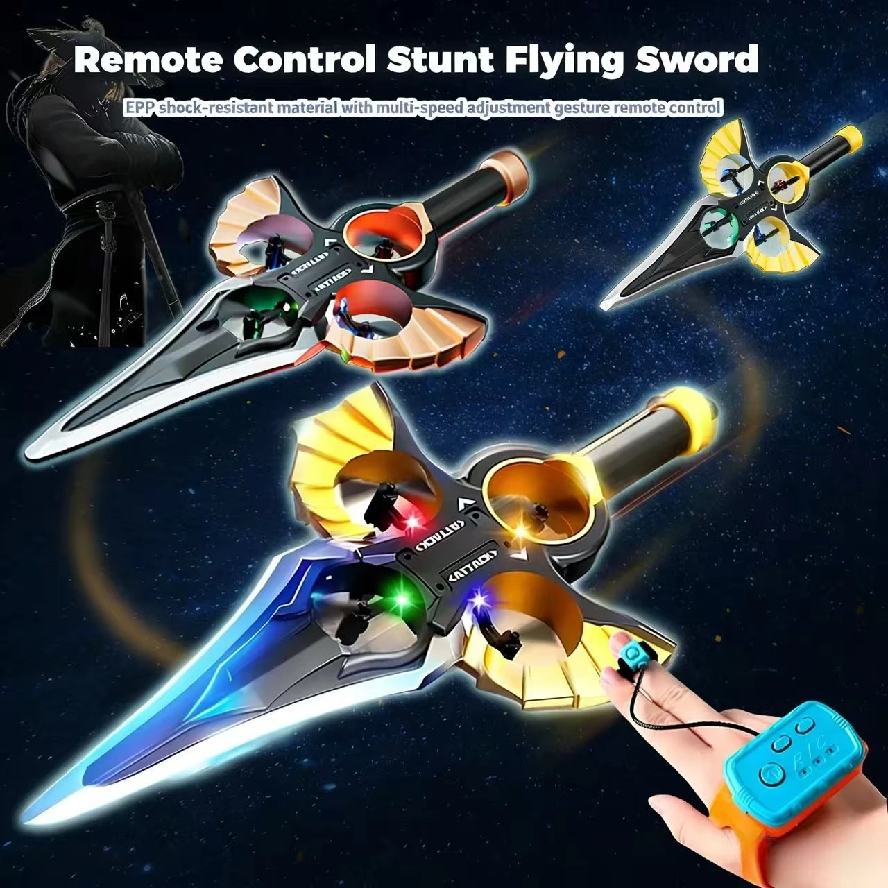 

Планер-дрон в форме меча с жестом + пультом дистанционного управления, 3-ступенчатый трюковый полет, светодиодные фонари, подходит для всех возрастов