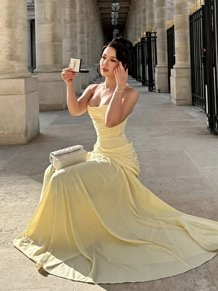 Rückenfreies Taillenschnürendes Slip-Kleid für Damen Sexy Tief Ausgeschnittenes Ärmelloses Plissiertes Schlankes Party-Abendkleid Schickes Damenkleid Neu – Detail 13
