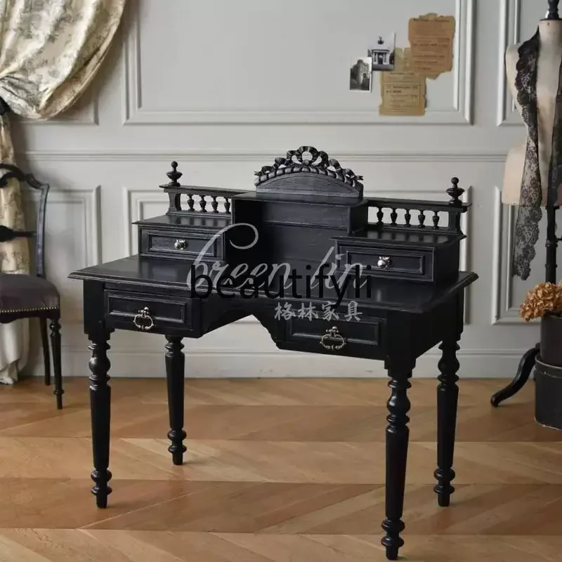 

French retro solid wood carving flower dresser American country bedroom makeup table B & B, writing desk6239