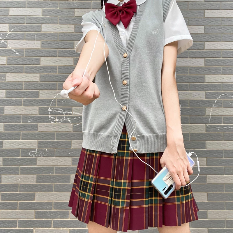 Japanese Kawaii Sweater Vest School Korean College Uniform Students V-Neck JK Women's Knit Cotton Cardigan Anime Cosplay Costume