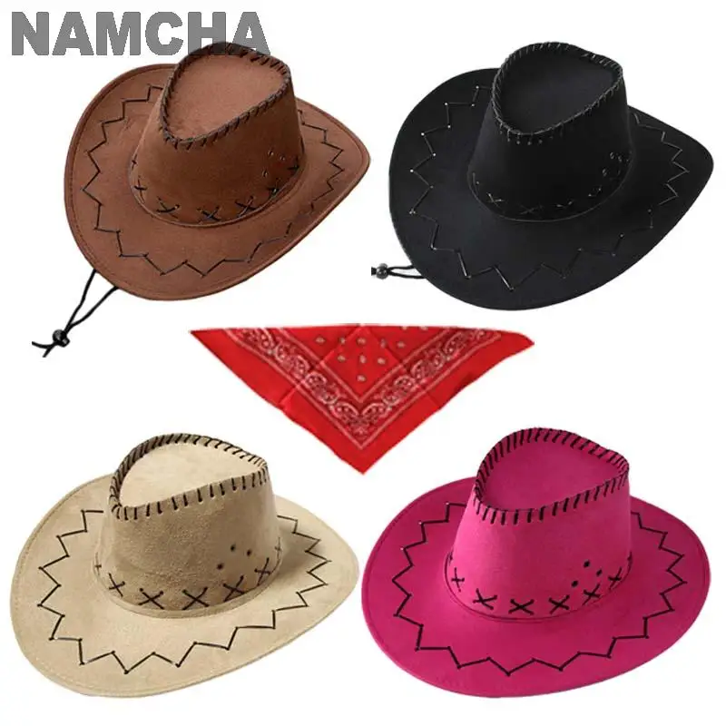 

Western Cowboy Hat Imitation Suede Fedora Panama Rope Sun Shading Rider Cap Men and Women Outdoor Performance Prairie Travel Hat