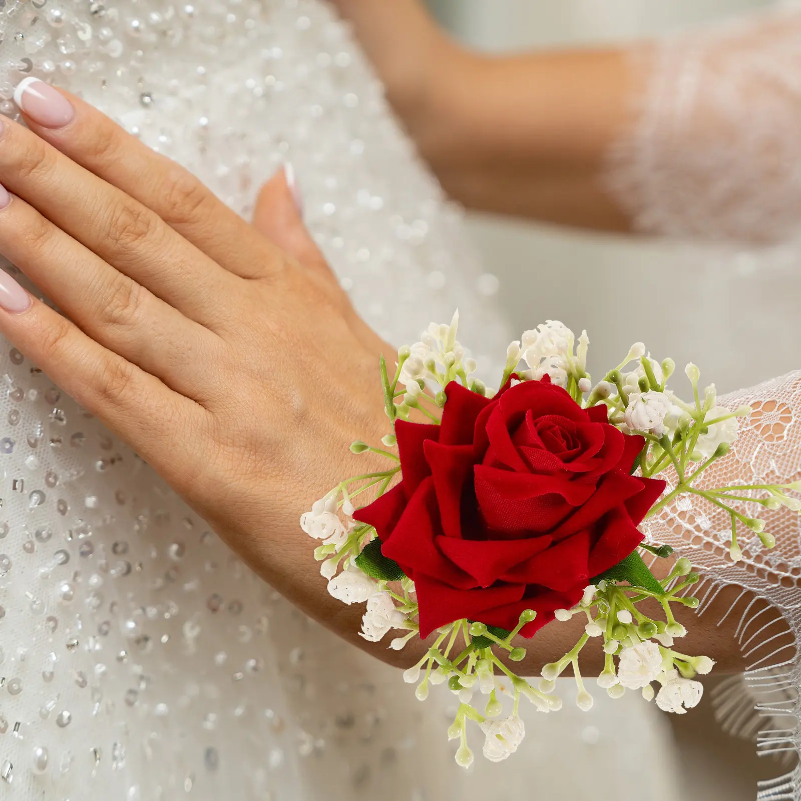 

Набор из 4 искусственных цветочных браслетов-корсажей для запястья: свадебные, декоративные, для подружек невесты, для выпускного вечера и вечеринок