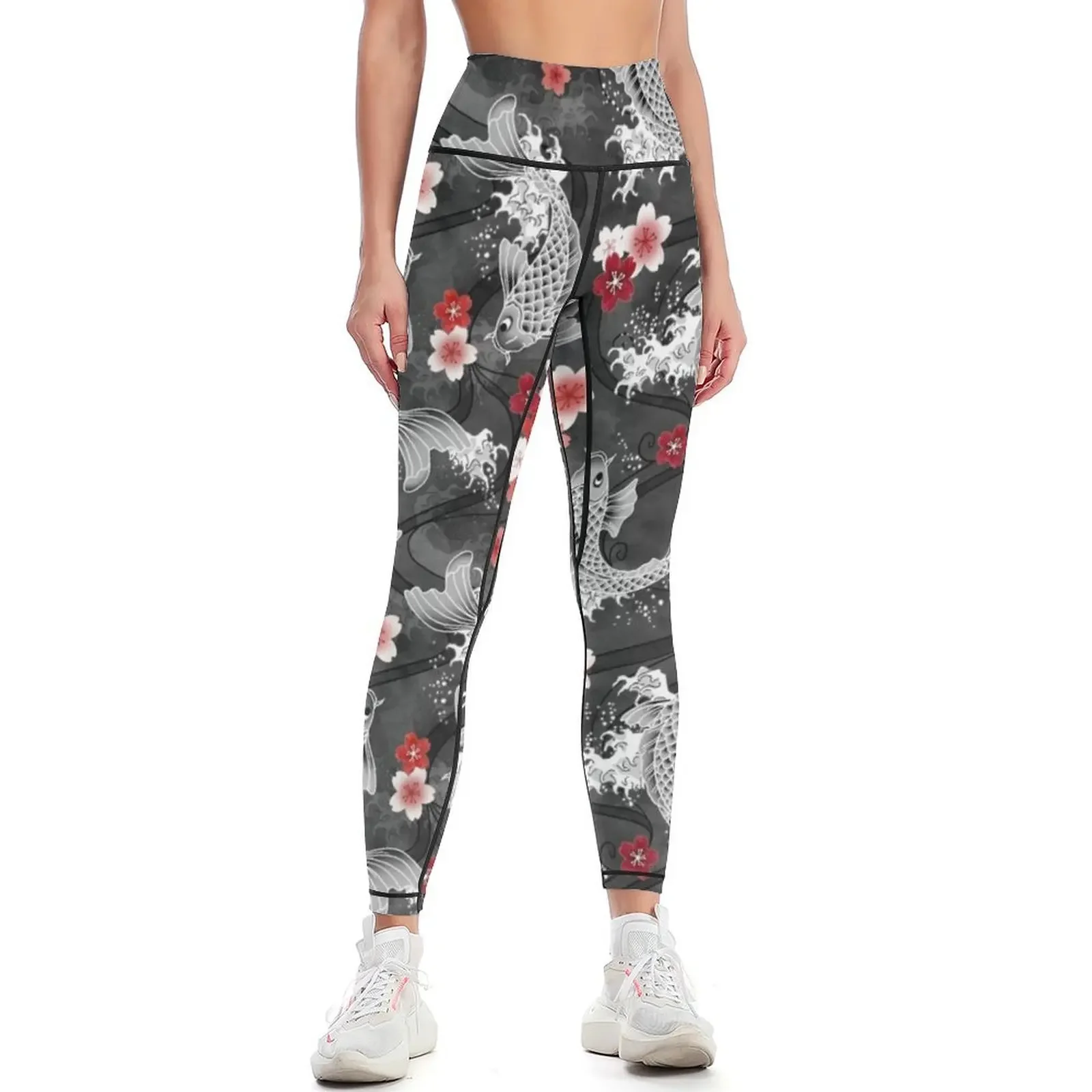 

Koi sakura blossom in black Leggings gym sportswear woman workout shorts Legging sport Female legging pants Womens Leggings