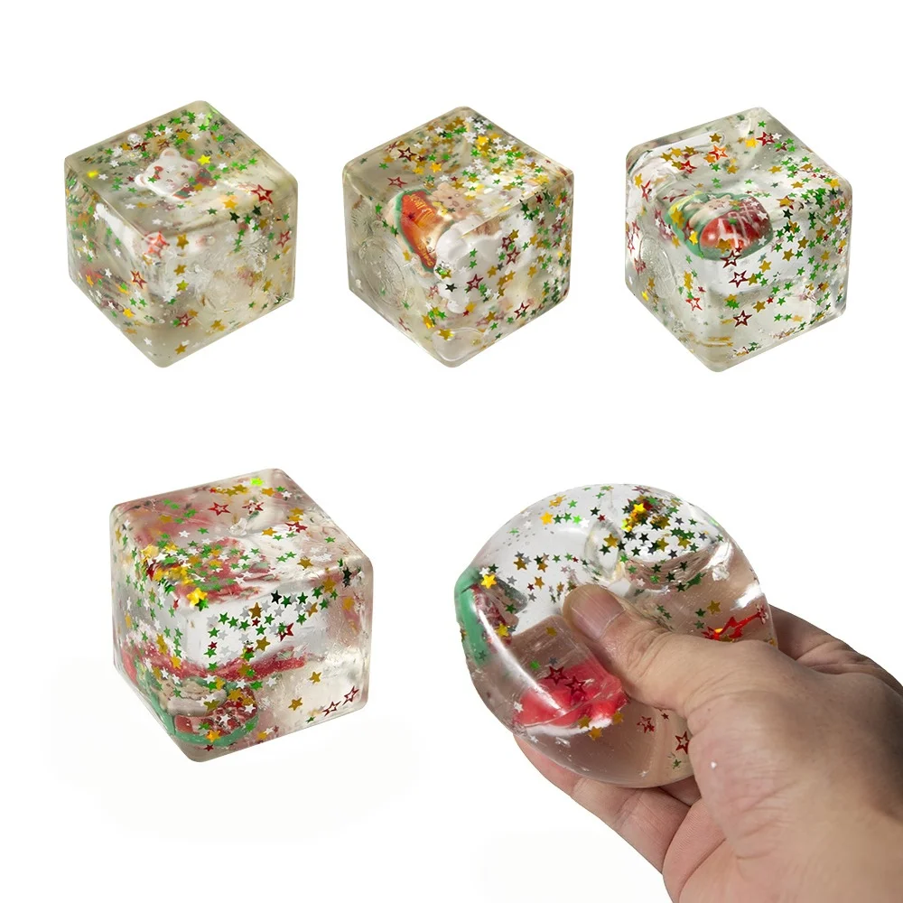 Christmas Ice Cube Squeezing Toy Cube Maltose Glitter Squeezing Stress Reliever Transparent Squeezing Toy