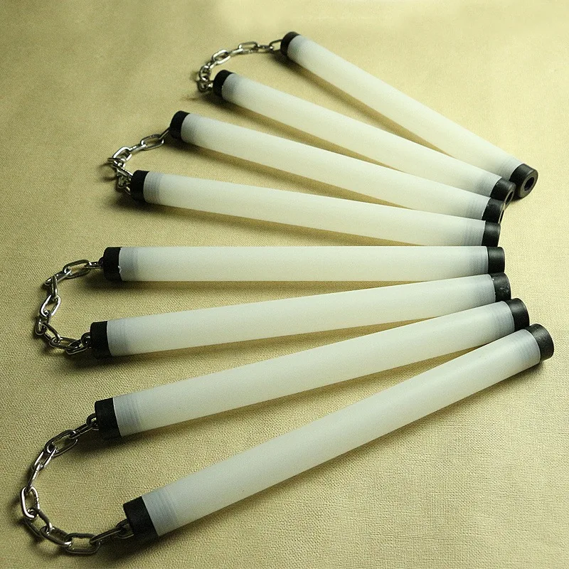 Glow Dark Nunchaku Dual Section Staff Rainbow Fluorescent Performance Training Light Up Vibration Sensor Switch Durable Anti New