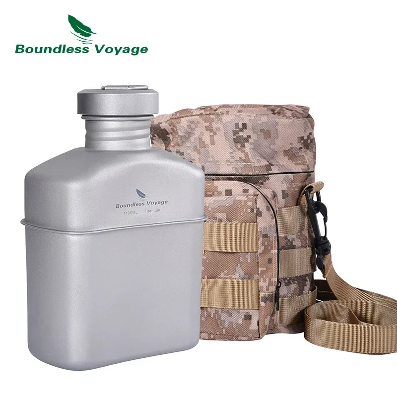 

Boundless Voyage 1100ml Titanium Military Canteen Travel Drinkware Wine Water Bottle Lightweight Portable Water Boiler