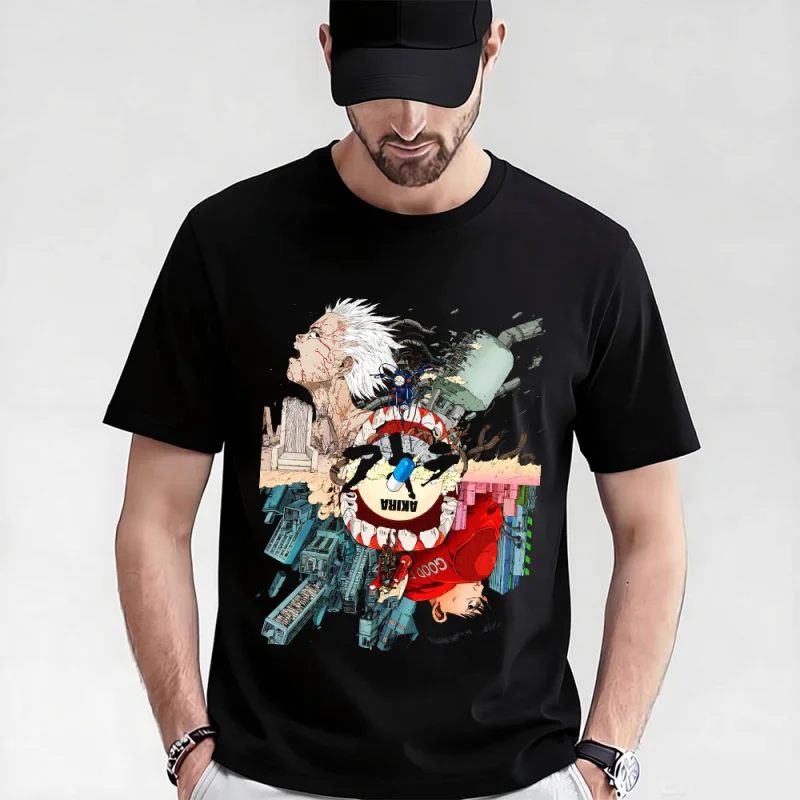 

0325 Otomo Akira Anime T Shirt Cyberpunk Manga City explosion Graphic clothes cyber mecha Neo-Tokyo Streetwear All size tops