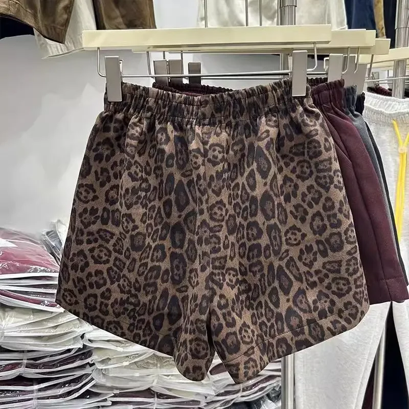 OCEANLOVE Leopard Shorts Mujer Vintage a vita alta autunno inverno coreano moda donna pantaloni Y2k a-line Pantalones Cortos