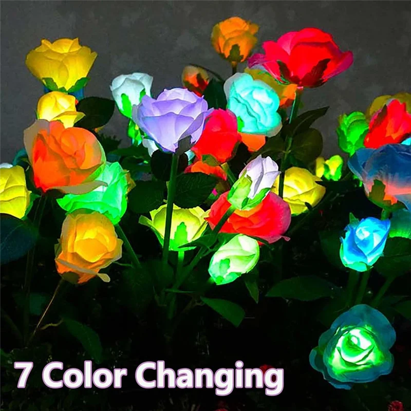 

4 Pack Solar Garden Lights Solar Flowers Decorative Lights With 20 Rose Flowers For Outside Patio Lawn Party Decor-ABLI