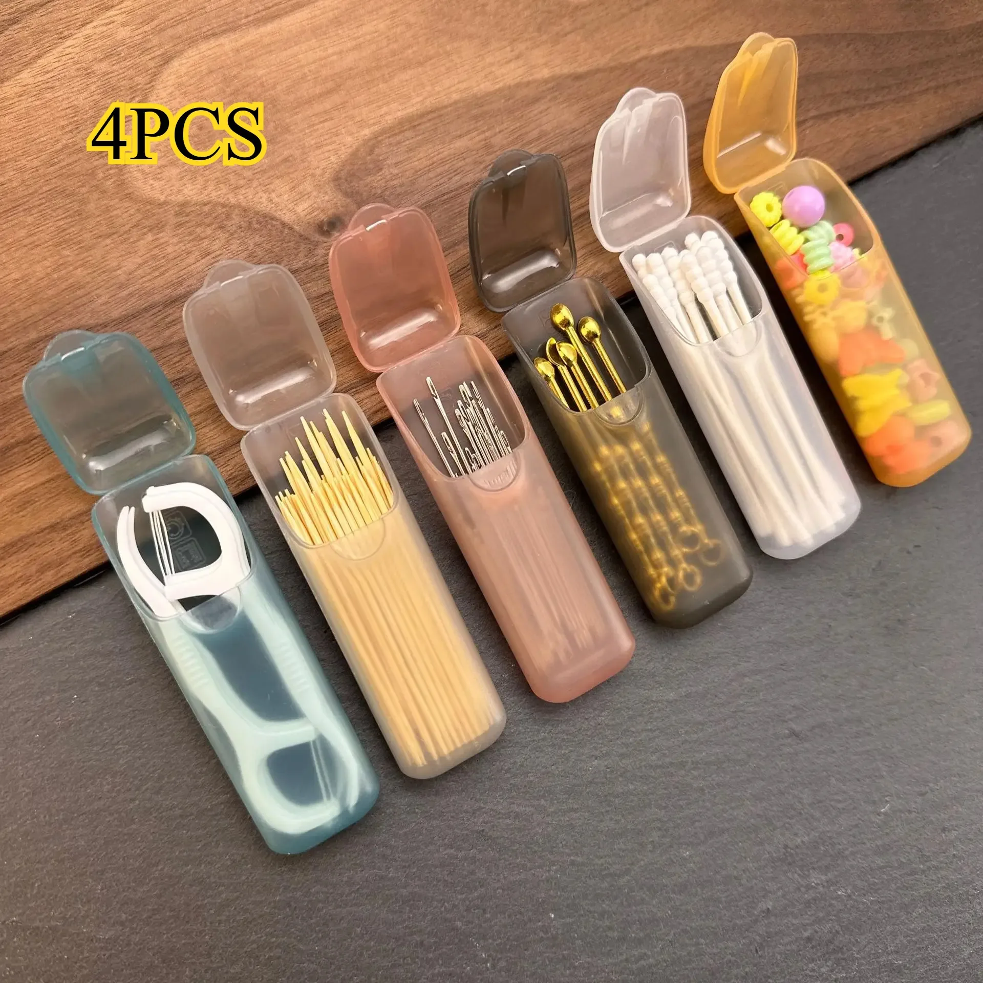 4 Mini Portable Storage Boxes - PP Plastic Small Parts Organizer, Travel Toothpick, Pill and Jewelry Storage Compartments