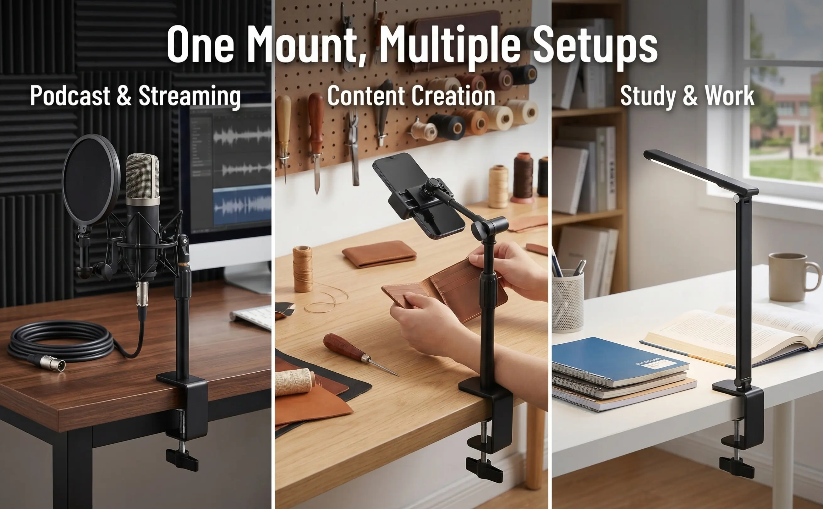 Desk Setup Build - Sturdy Table Cantilever C-Clamp for Mic