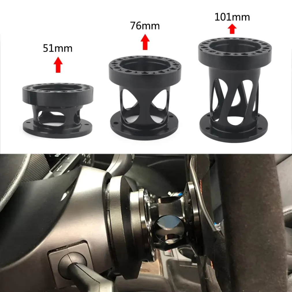 New Hollow Out Universal Steering Wheel Hub Spacer 51/76/101 mm Steering Wheel Hub Boss Kit Adapter Spacer Black