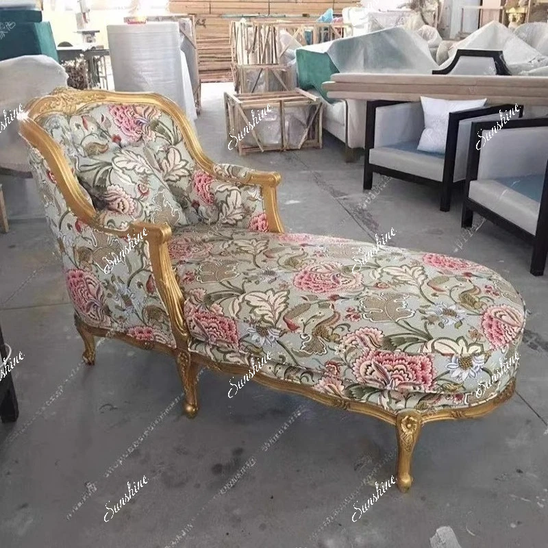 

French neo-classical solid wood carved chaise longue European style large living room lazy lounge chair