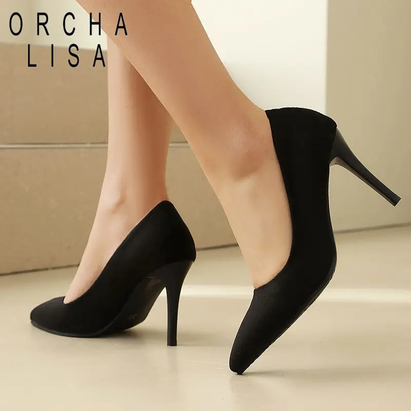

ORCHALISA Горячие сексуальные туфли-лодочки для офиса с острым носком, каблук 9 см, на шпильке, без застежки, увеличенные размеры 43, 44, 45, 46, для свиданий и вечеринок, осенняя обувь