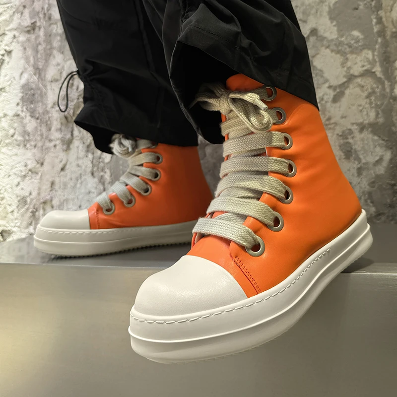 Spring New Energetic Men High Top Casual Board Shoes Are Exquisite Soft Color Blocked High-end Fashionable Couple Shoes