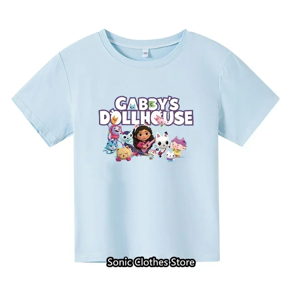 2024 Summer Gabby Doll House T-shirt Children\'s Short Sleeve Boys Cartoon Gabby Cat Girls Casual Short Sleeve