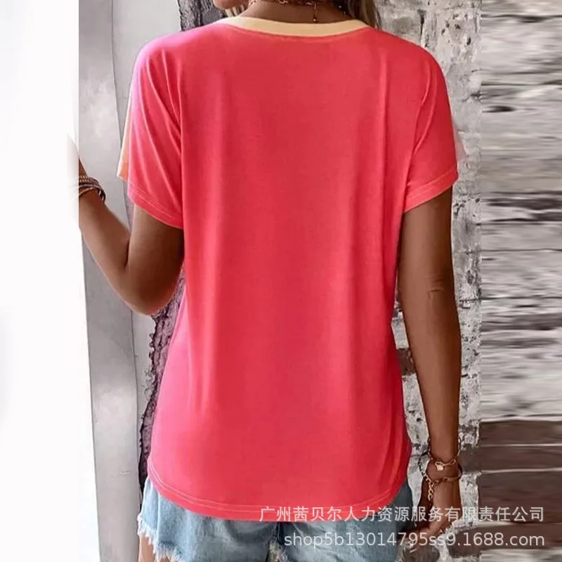 Wepbel Casual Tshirt Tops Slim Fits Female Tee 2023 V Collar Printed Top Women Short Sleeve Summer Loose Fashon Tie-dye Tshirt