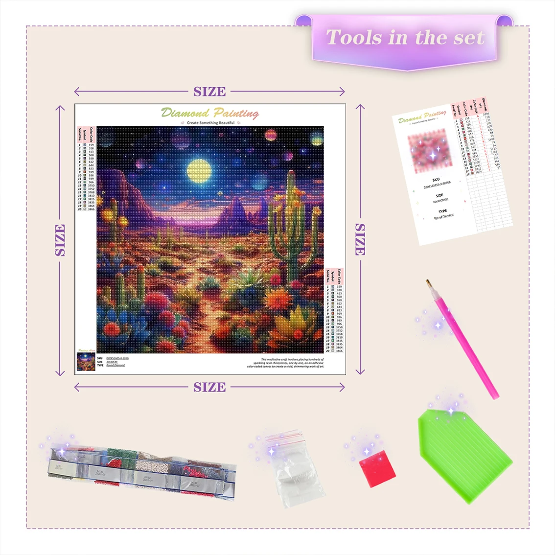 Imagen 4: GATYZTORY Pintura de Diamantes Paisaje de Cactus del Desierto, Manualidades, Taladro Cuadrado/Redondo Completo, Cristal para Adultos, Dibujos con Diamantes