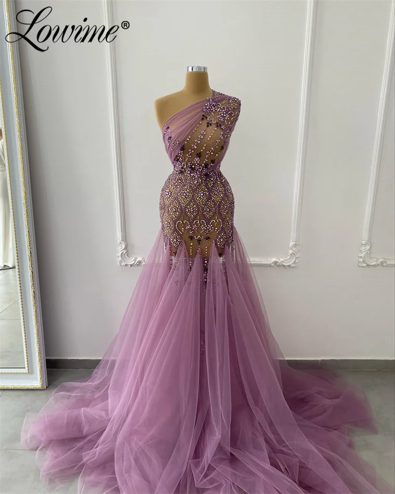 Haute Couture Amazing Purple Long Wedding Party Dress Mermaid Beaded Crystals Prom Dresses Women Elegant Luxury Evening Gowns