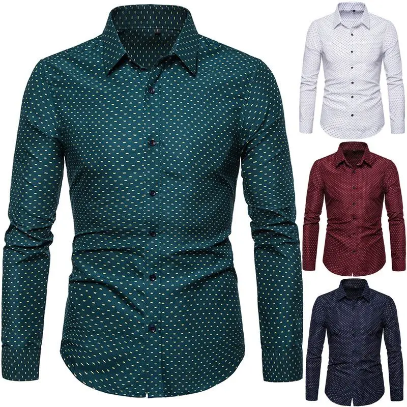 

209 Korean Slim Fit Long Sve Dr irt Men's Faion Casual irt Floral Print Thin Material Summer Wear