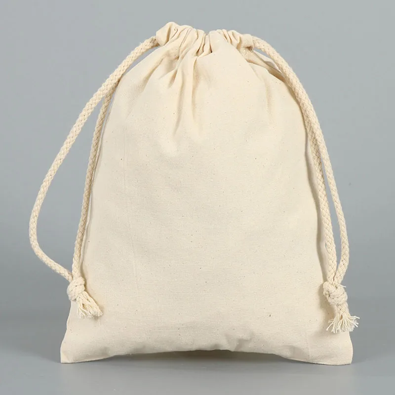 Custom Logo Jewelry Pouch Eco Friendly Natural Cotton Drawstring Gift Bags Necklace Lipstick Watch Bead Container Packaging Bags