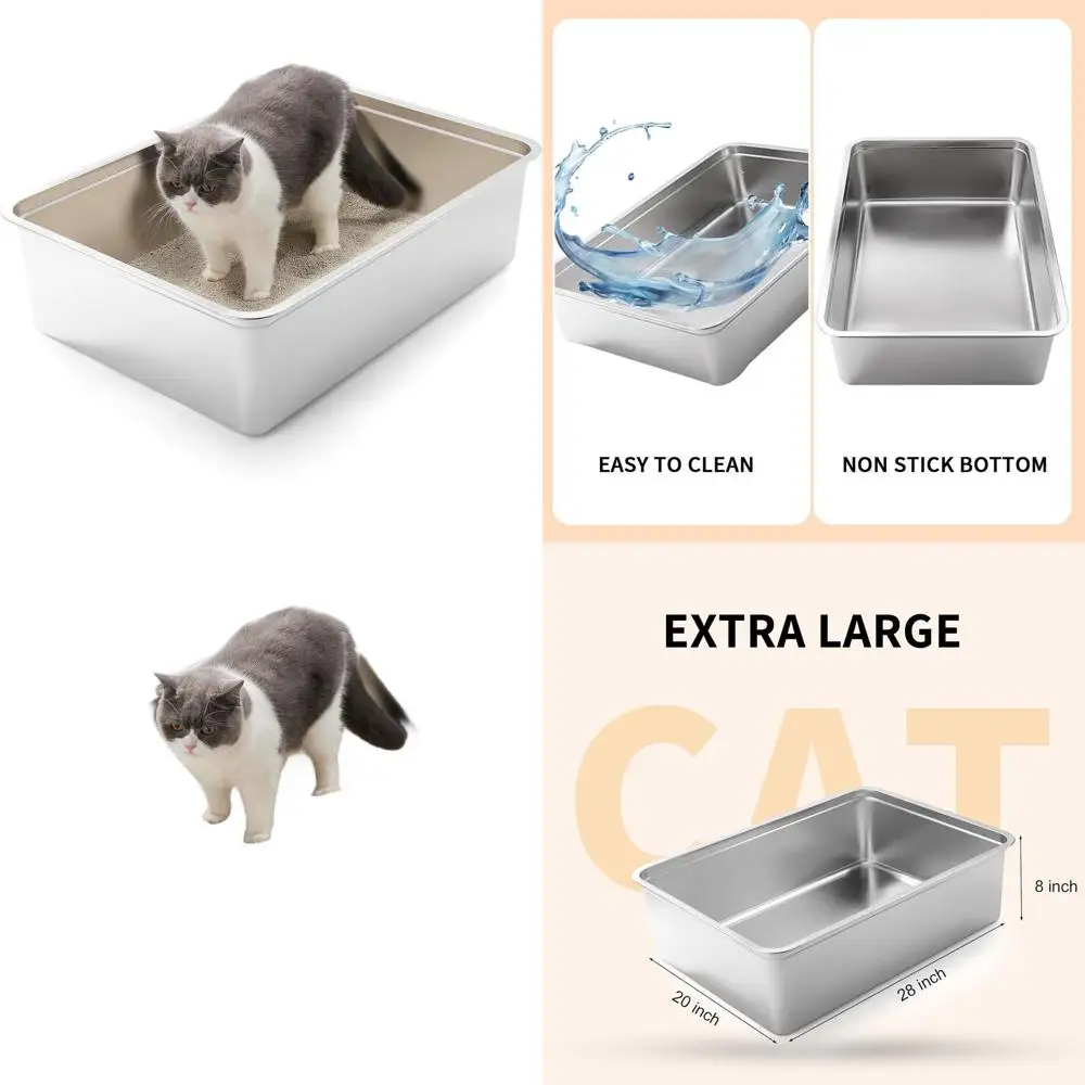 

Jumbo Metal Cat Litter Box, 28 x 20 x 8, High-Sided, Durable with Anti-Slip Feet