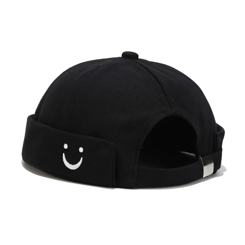 simple smiley face embroidered cotton landlord hat men's and women's trendy brimless melon guppi cap beret trendy hip-hop Beanie
