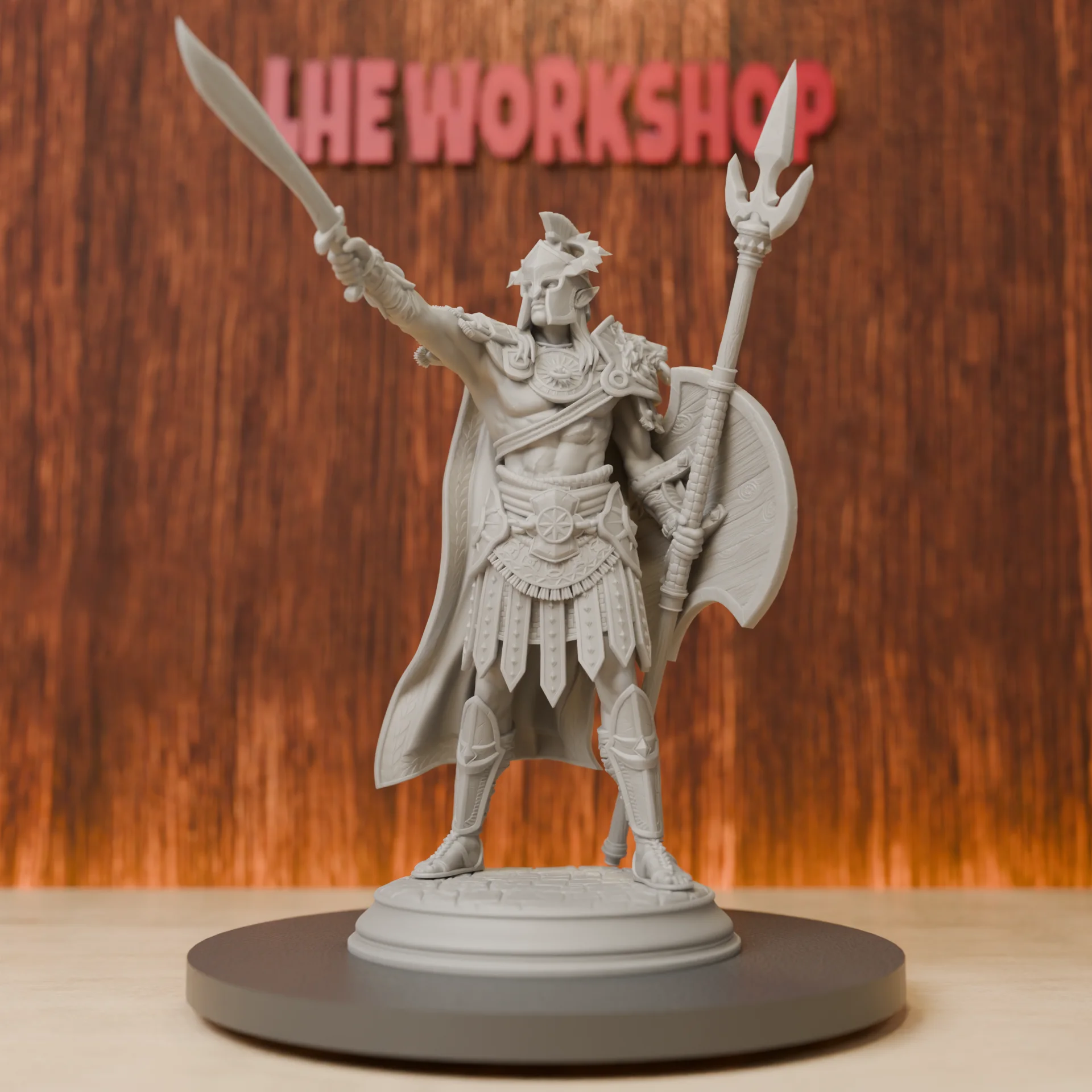 Sun Elf Gladiator Miniatures | 28mm-75mm | Resin 3D Printed DND Pathfinder Mini | Unpainted Grey