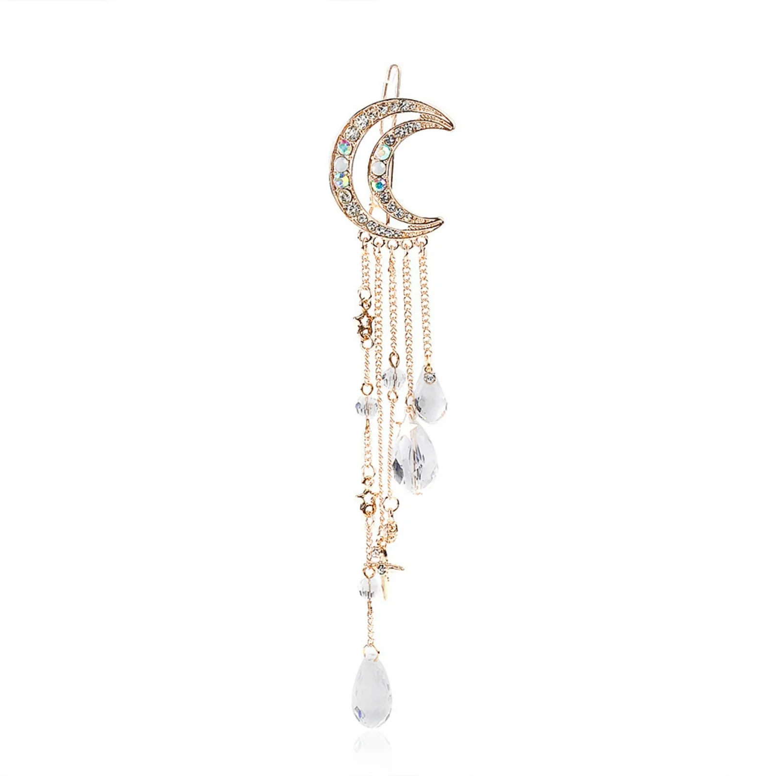 1 Stück Ramadan-Mond-Haarspange für Damen, funkelnde Kristall-Strass-Halbmond-Haarspangen, elegantes Quasten-Haaraccessoire – Detail 5
