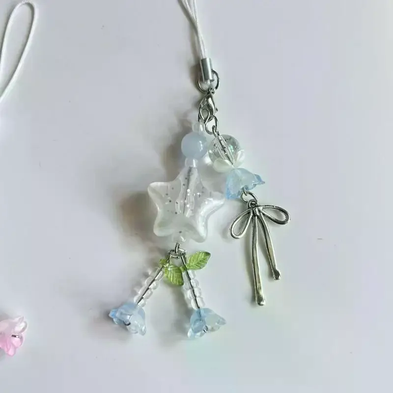 

Милый цельный кулон со звездой и бантом в виде цветка, цепочка для мобильного телефона, брелок из бисера, ремешок, подвесной декор для наушников