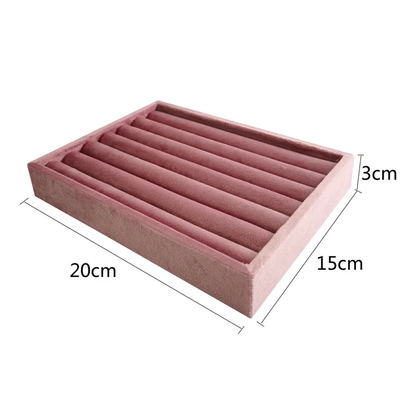 الوردي المخملية المجوهرات عرض صينية فتحة شبكة تصميم البليت المحمولة المنظم خواتم أقراط مستطيلة درج تخزين لوحة #4