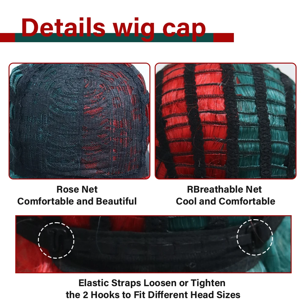 باروكات الهالوماس المهرج، شعر صناعي قصير منفوش ومجعد أحمر وأخضر للنساء للحفلات التنكرية #3