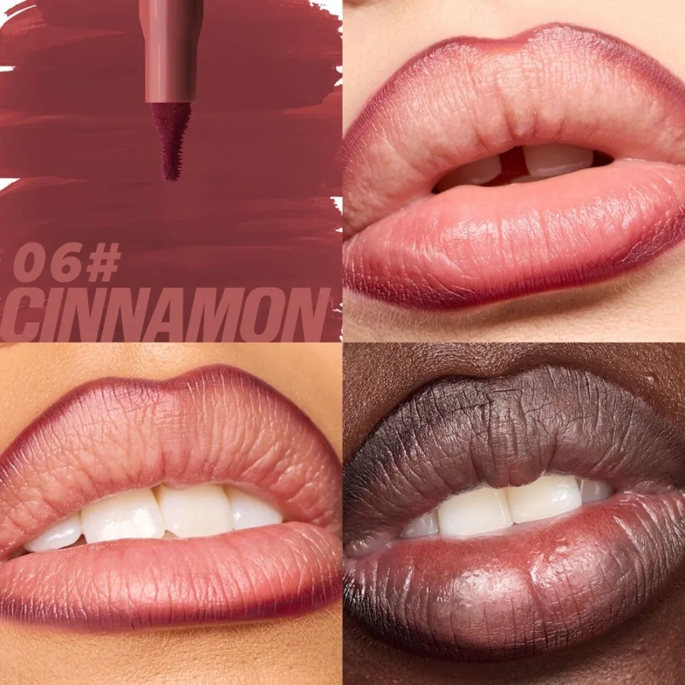 Velvet Brown Lip Liner Pencil Waterproof Liquid Matte Finish Lip Stain Pen Slim Brush Head Non-Stick Cup Lip Contour Pen