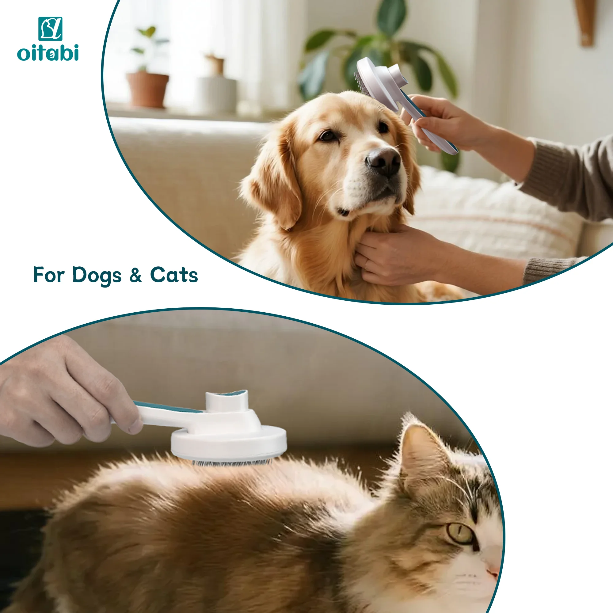 Escova autolimpante Oitabi para cães e gatos, escova de pêlos de animais de estimação para derramar cabelos longos e curtos, remoção de pelos retrátil fácil de limpar