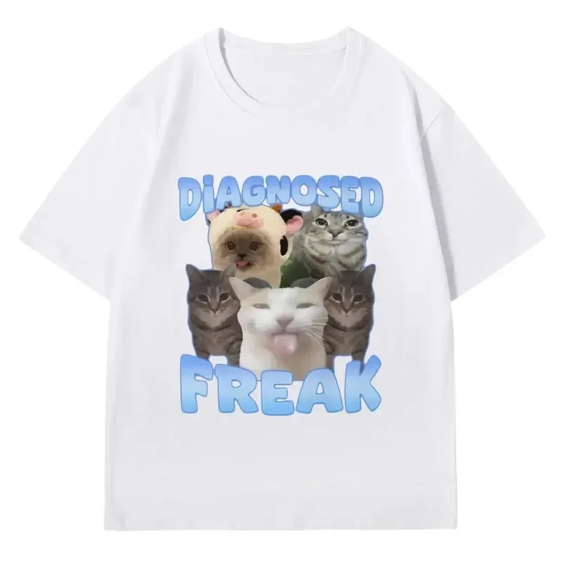 Funny Y2K Diagnosed Freak Funny Watermelon Cat Meme T-shirt  Women Streetwear Tee Fashion Summer Spring T Shirts