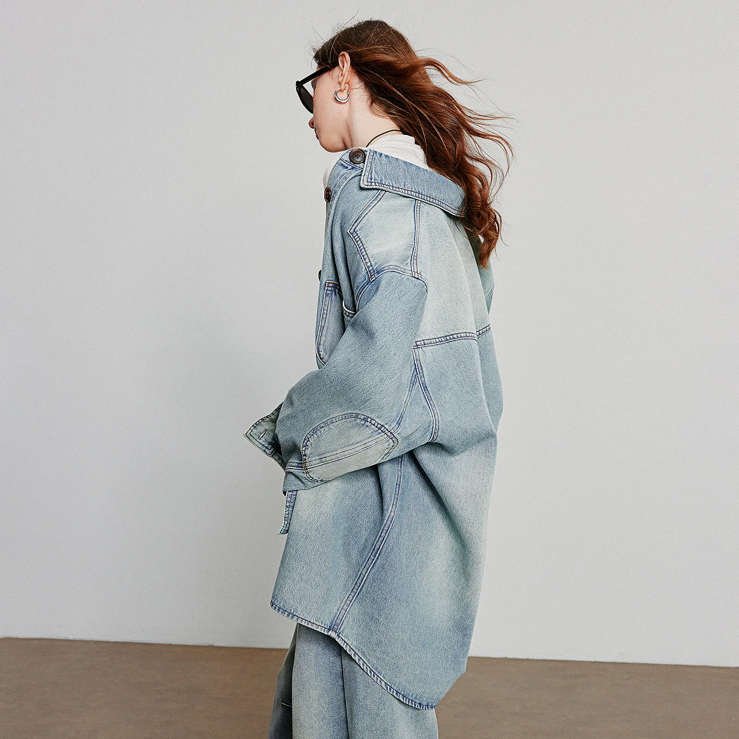 TOYOUTH Female Denim Jacket 2025 Autumn New Turn Down Collar Single Breasted Button Pure Cotton Medium Long Coat