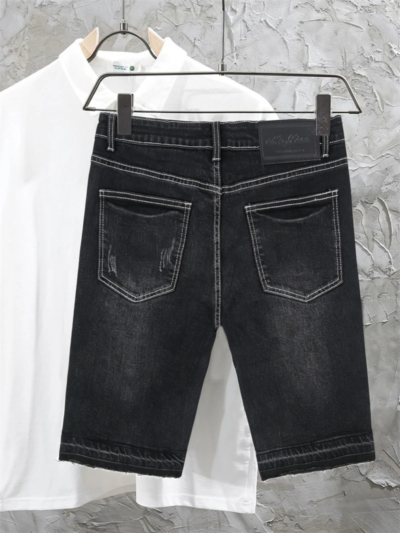 Men's Stretch Black Jorts Street Style Denim Shorts Summer New Korea Fashion Casual Bermuda Hip Hop Knee Length Jeans view 5