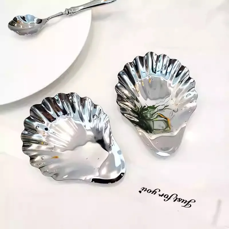 Mid-Century Edelstahl Shell Dish Metall Käse Platte Obst Snack Sushi Blogger Geschirr Lagerung Schmuck Gericht