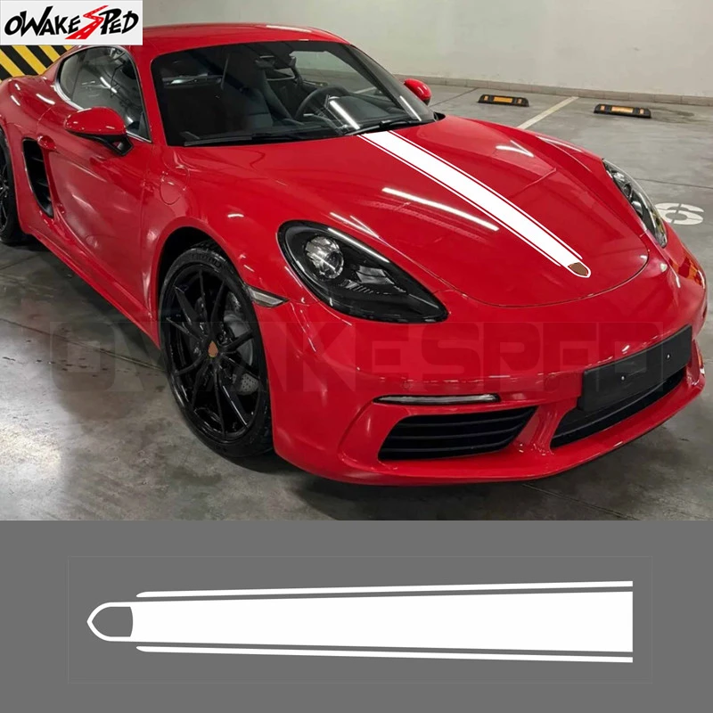 Car Hood Sticker Bonnet Stripes For Porsche 718 Boxster 982 Cayman GTS Spyder 2026 2016+ Carbon Fiber Vinyl Decal Accessories